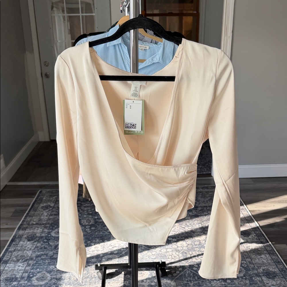 Cream Wrap Front Blouse